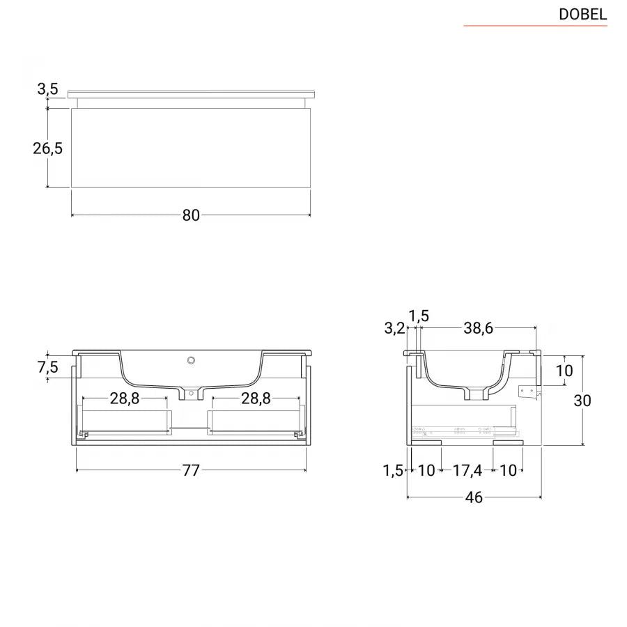 Mobile bagno sospeso 80 cm grigio - Dobel