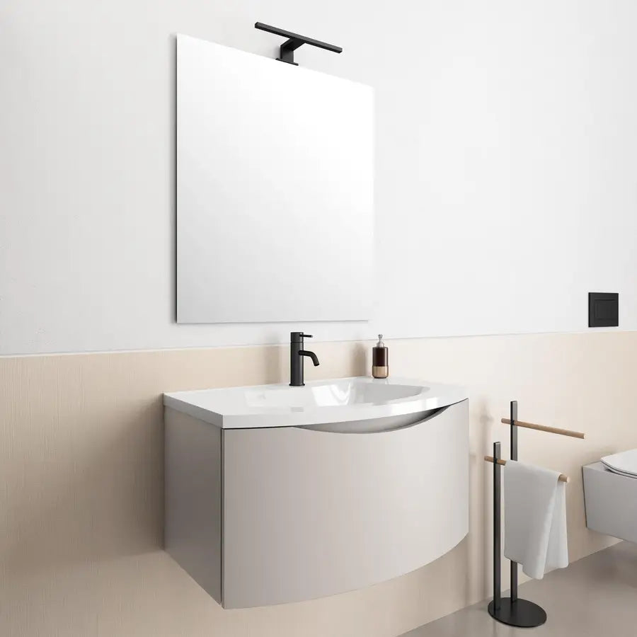 Mobile bagno sospeso 80 cm Jasmine tortora opaco con cassettone e specchio