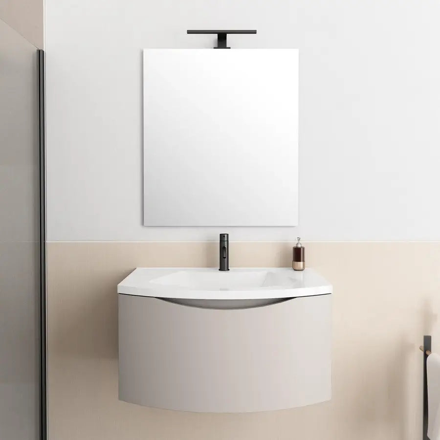 Mobile bagno sospeso 80 cm Jasmine tortora opaco con cassettone e specchio