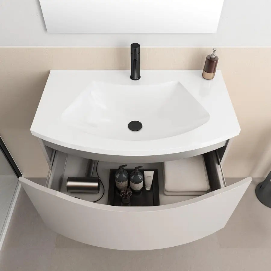 Mobile bagno sospeso 80 cm Jasmine tortora opaco con cassettone e specchio