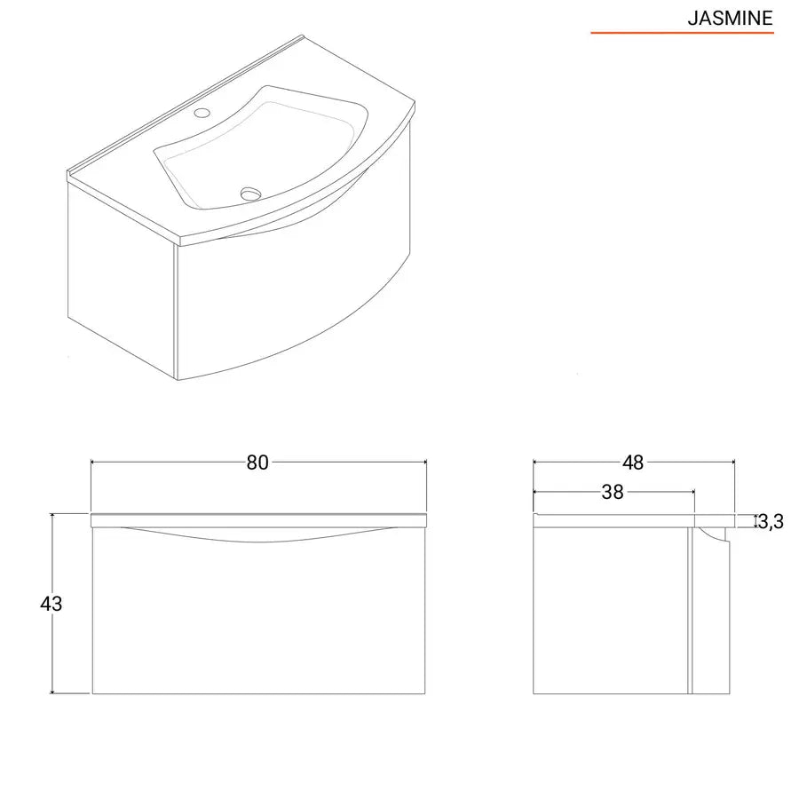 Mobile bagno sospeso 80 cm Jasmine tortora opaco con cassettone e specchio