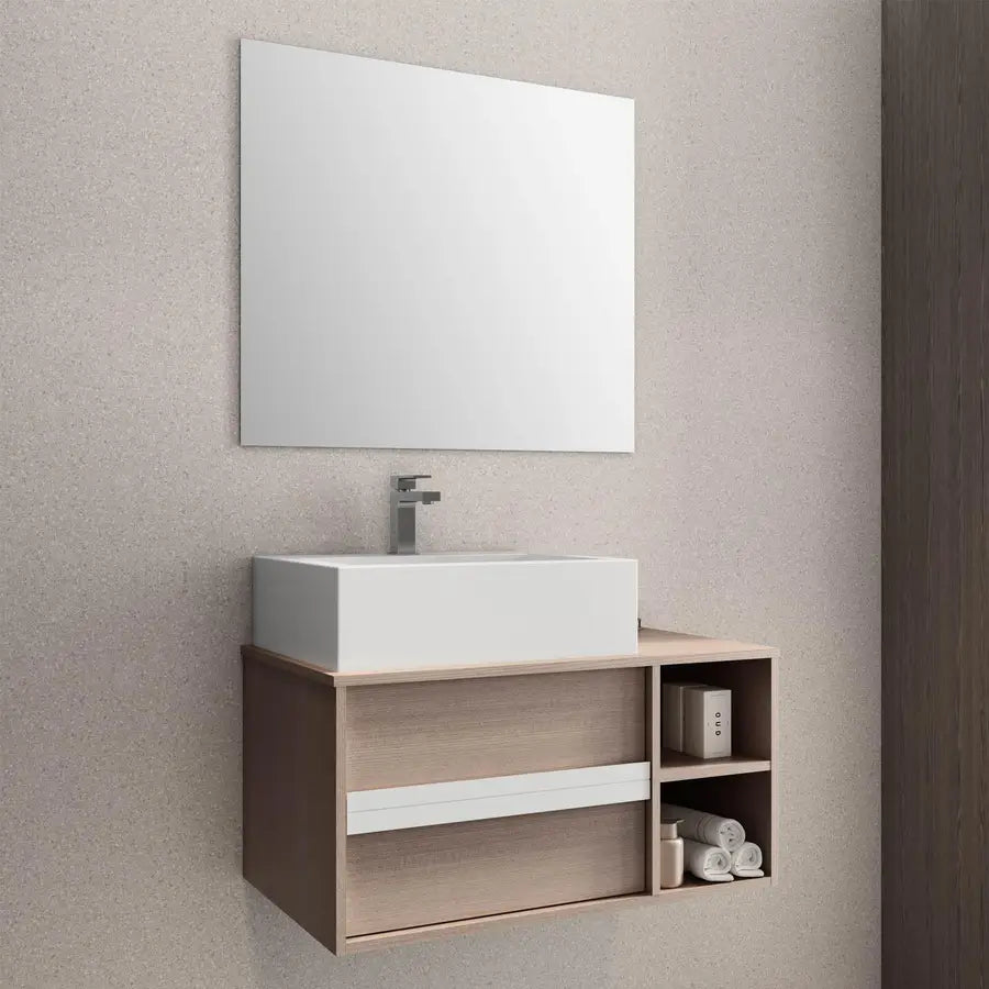 Mobile bagno sospeso 80 cm rovere biondo 1 cassettone - Laos