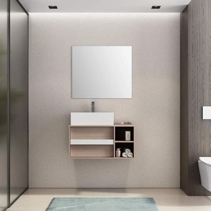 Mobile bagno sospeso 80 cm rovere biondo 1 cassettone - Laos