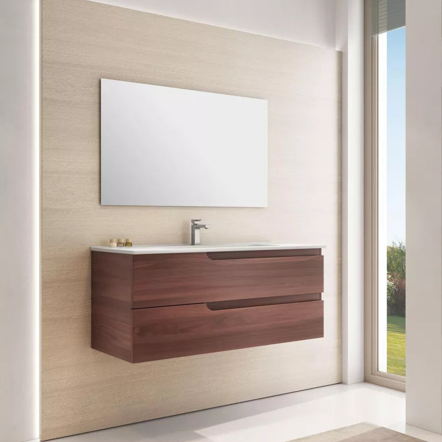 Mobile da bagno sospeso 120 cm color noce windsor con specchio