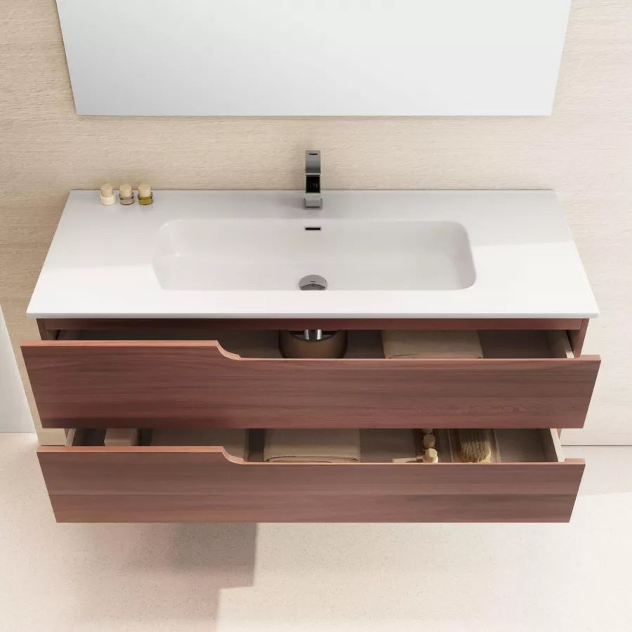 Mobile da bagno sospeso 120 cm color noce windsor con specchio