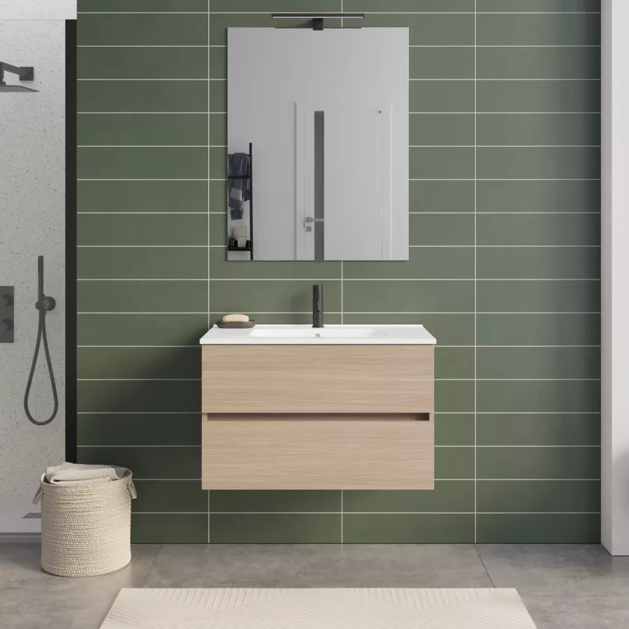 Mobile da bagno sospeso 80 cm con 2 cassetti rovere arbor