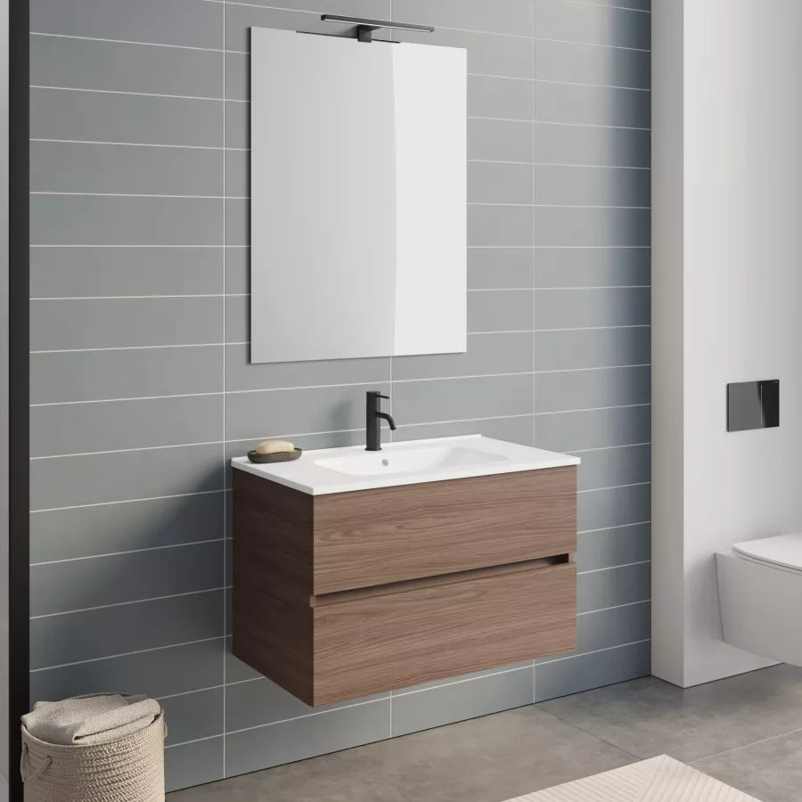 Mobile da bagno sospeso 80 cm con cassetti noce lignum
