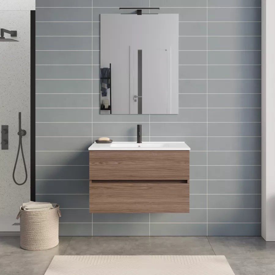 Mobile da bagno sospeso 80 cm con cassetti noce lignum