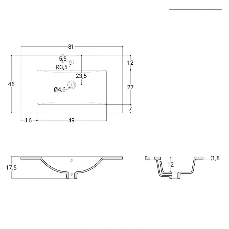 Mobile da bagno sospeso 80 cm con cassetti noce lignum