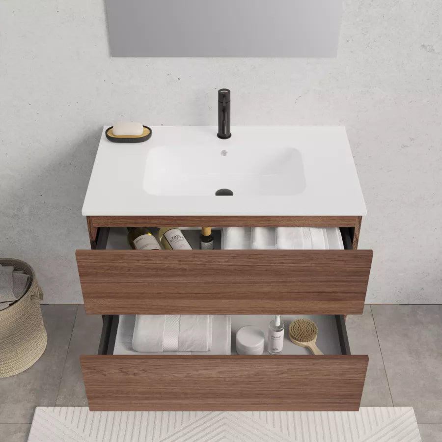 Mobile da bagno sospeso 80 cm con cassetti rovere rex