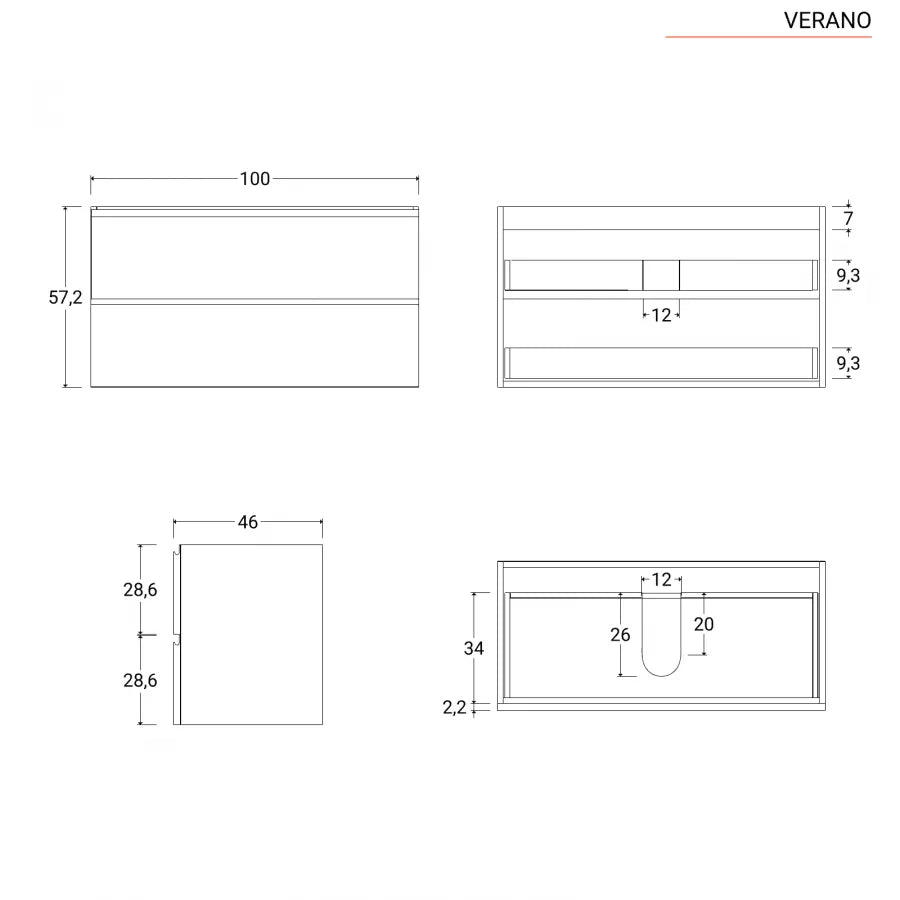 Mobile bagno sospeso 100cm rovere cambridge effetto legno con lavabo opaco integrato e specchio