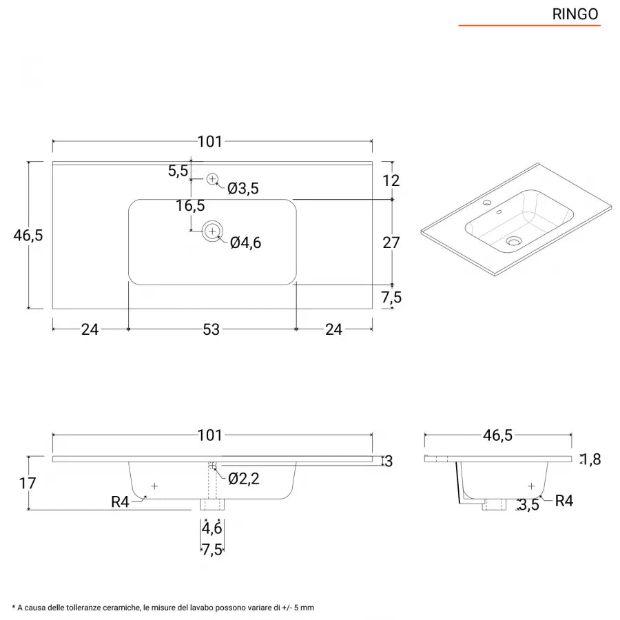 Mobile bagno sospeso 100cm rovere cambridge effetto legno con lavabo opaco integrato e specchio