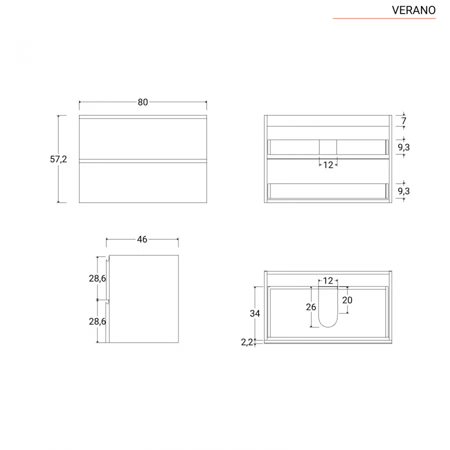 Mobile bagno sospeso 80 cm rovere cambridge effetto legno con lavabo integrato e specchio