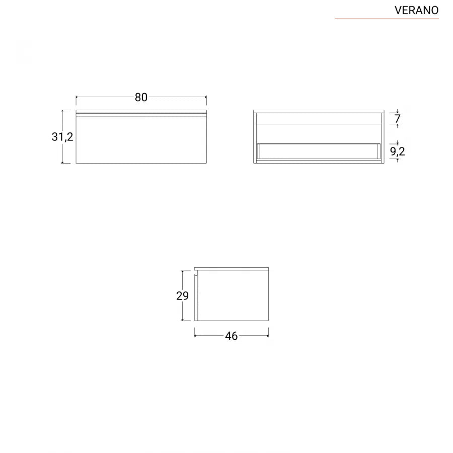Mobile sospeso 80 cm rovere con cassettone rovere cambridge effetto legno lavabo integrato e specchio