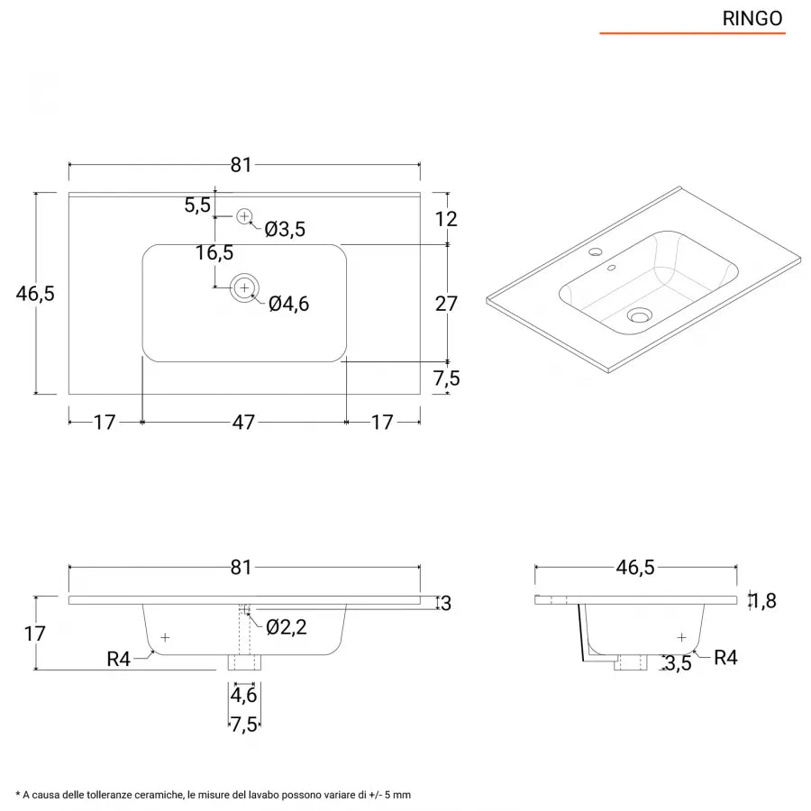 Mobile sospeso 80 cm rovere con cassettone rovere cambridge effetto legno lavabo integrato e specchio