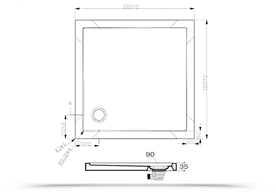 Piatto doccia 80/90/100cm ultrapiatto altezza 3,5 cm in policril - Prist