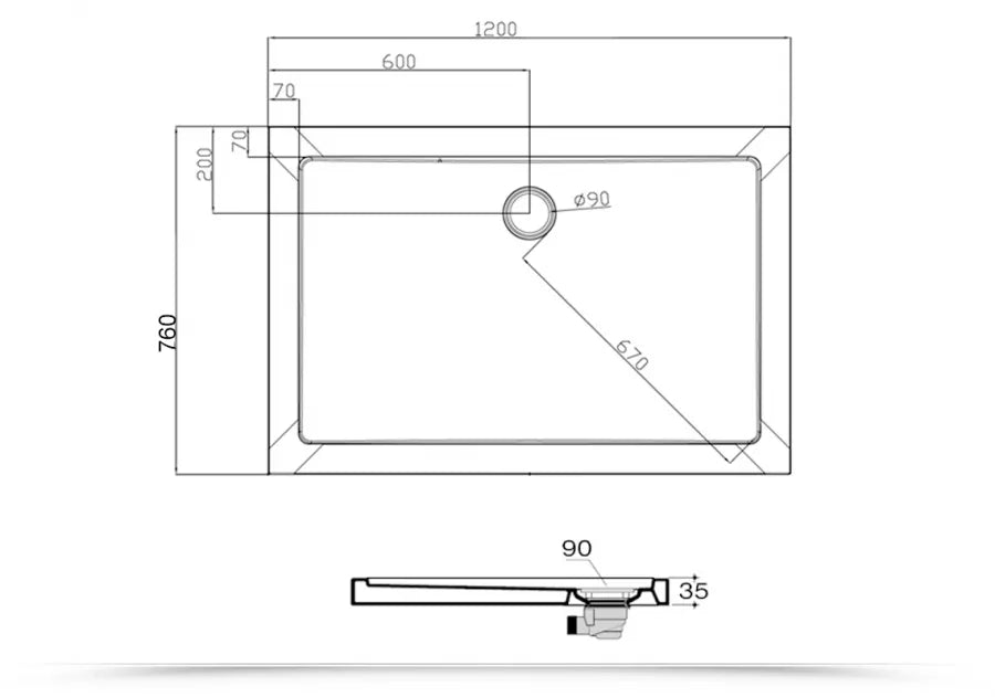 Piatto doccia 75x120 cm ultrapiatto altezza 3,5 cm in policril - Prist