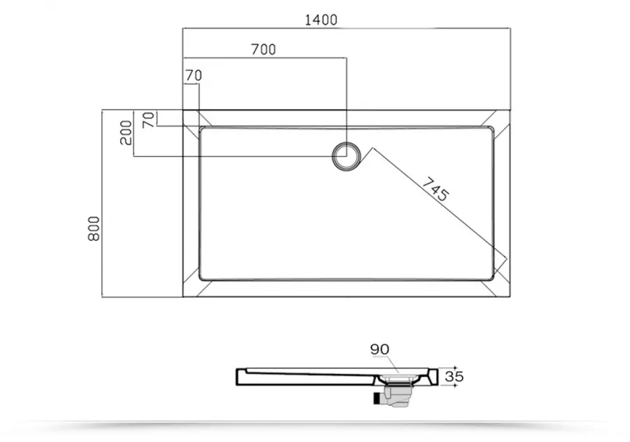 Piatto doccia 80x140 cm ultrapiatto altezza 3,5 cm in policril - Prist