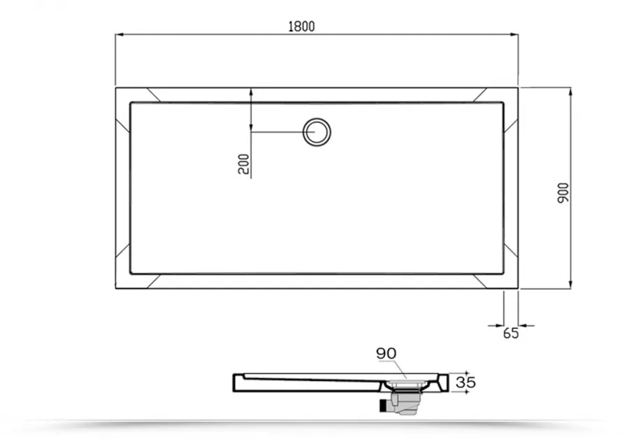 Piatto doccia 90x180 cm ultrapiatto altezza 3,5 cm in policril - Prist