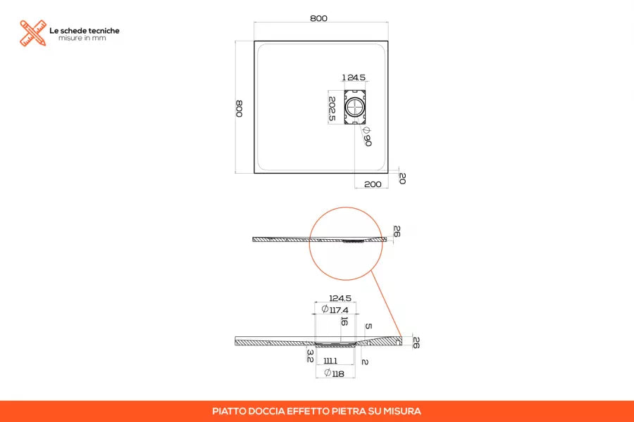 Piatto doccia Rok 80x80 nero ultraslim effetto pietra riducibile su misura
