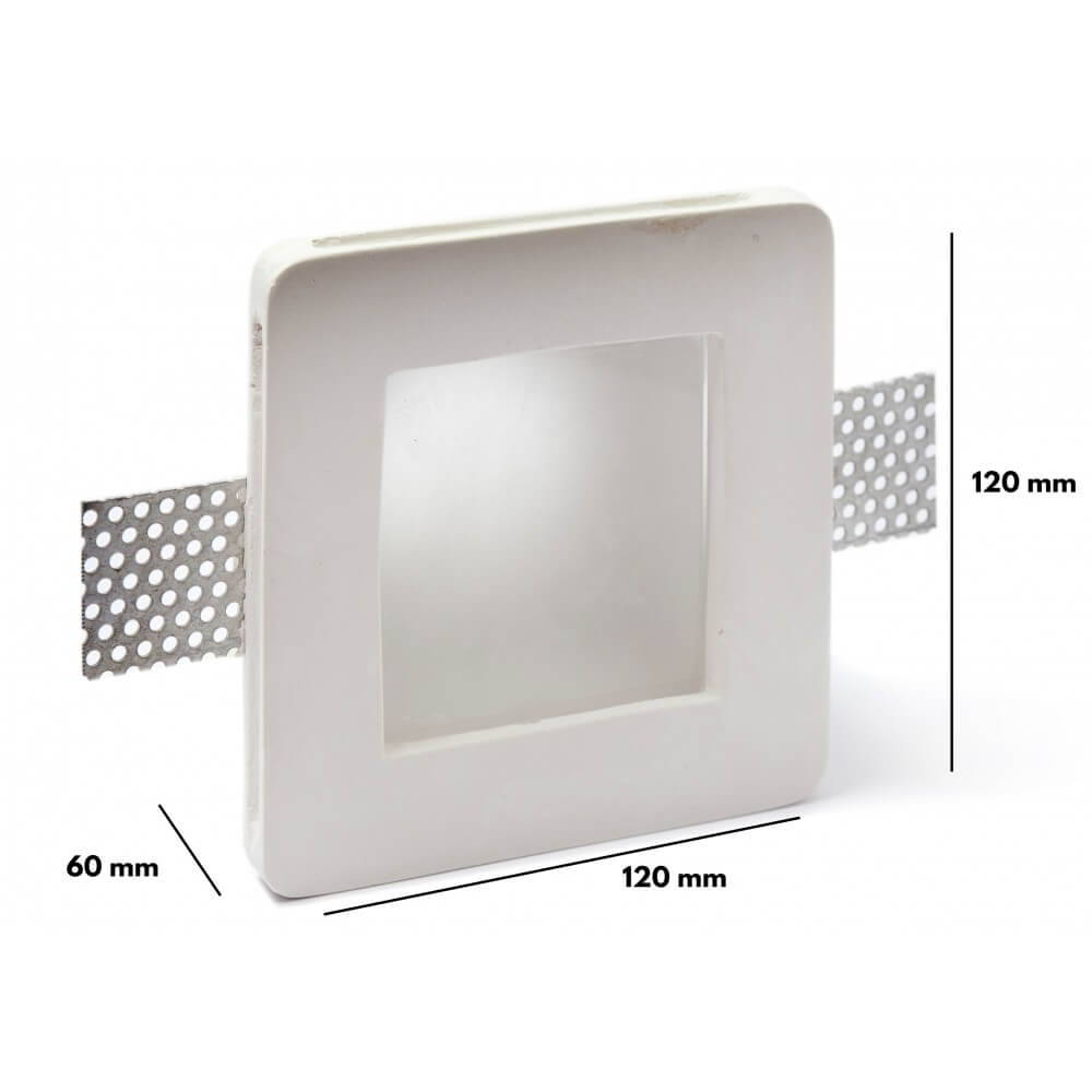 Portafaretto GU10 e MR16 in Gesso Pitturabile con Copertura Satinata, Quadrato Ø120x120 mm
