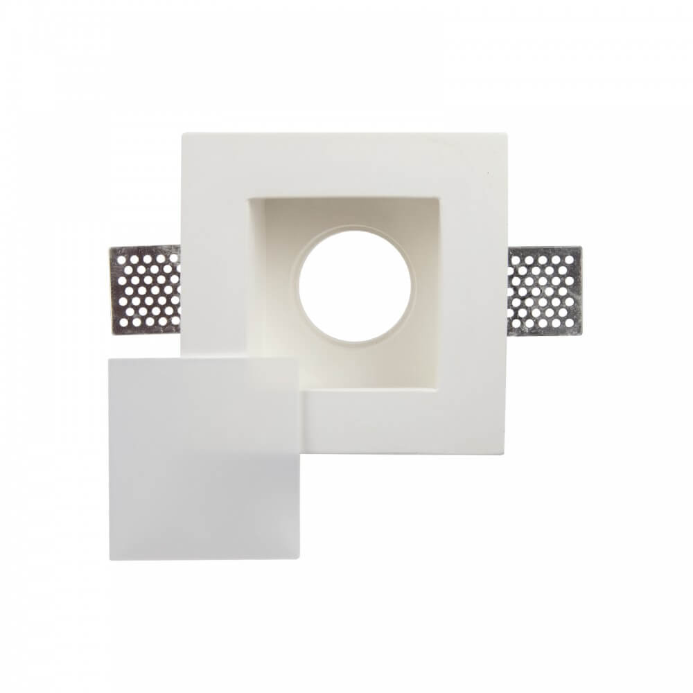 Portafaretto GU10 e MR16 in Gesso Pitturabile con Copertura Satinata, Quadrato Ø120x120 mm