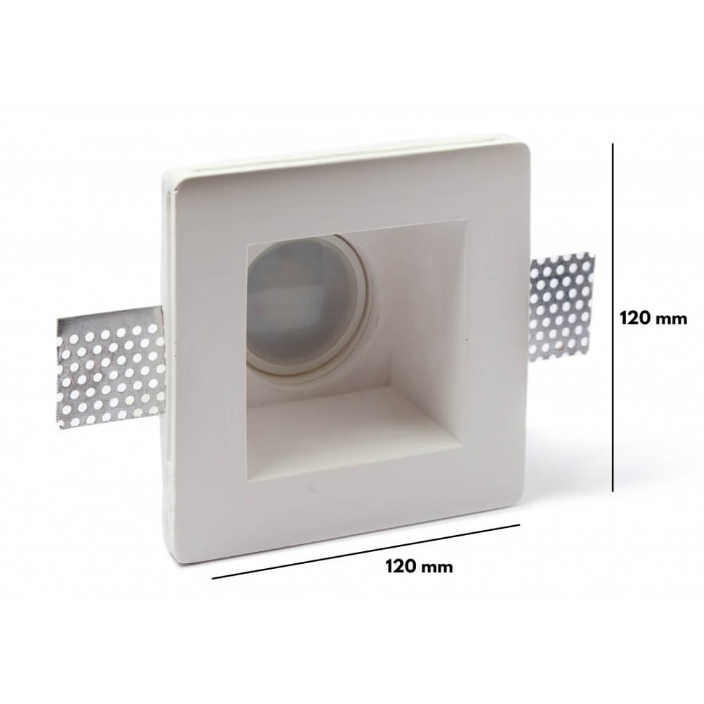 Portafaretto GU10 e MR16 in Gesso Pitturabile Quadrato 120x120 mm
