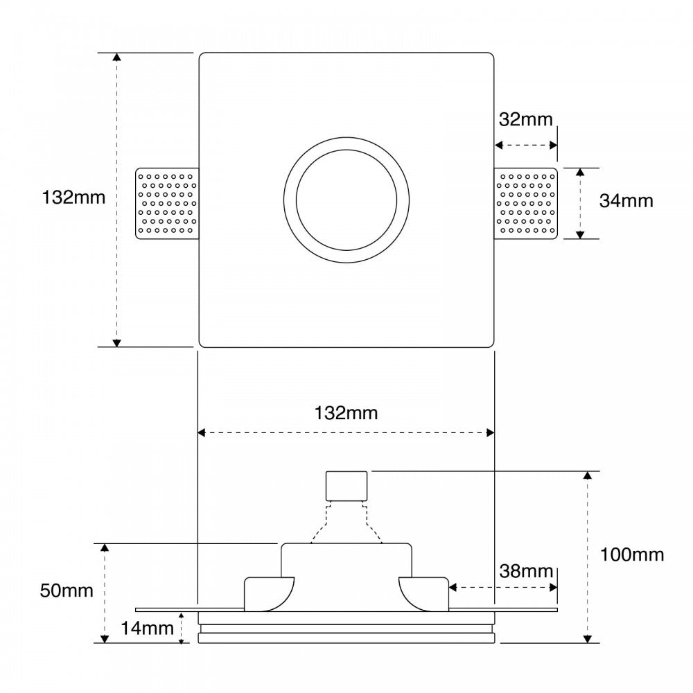 Portafaretto GU10 e MR16 in Gesso Pitturabile Quadrato Ø135x135 mm