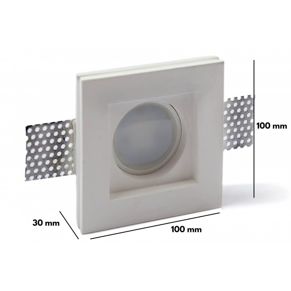 Portafaretto GU10 e MR16 in Gesso Pitturabile Quadrato Ø95x95 mm