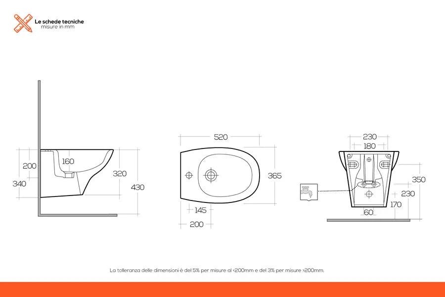 Sanitari sospesi in ceramica senza brida con sedile ammortizzato SoftClose