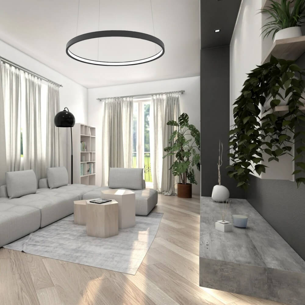 Lampadario Circolare a Sospensione Ø90cm - Nero