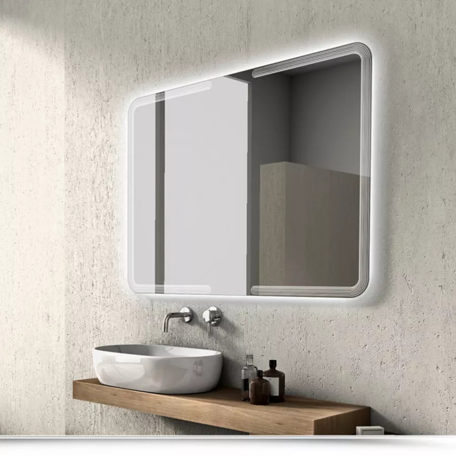 Specchio LED 120x90 cm con disegno lavorato e sensore touch reversibile