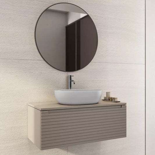 Mobile bagno portalavabo 90 cm con cassetto tortora cannettato e specchio - Deck