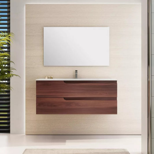Mobile da bagno sospeso 120 cm color noce windsor con specchio