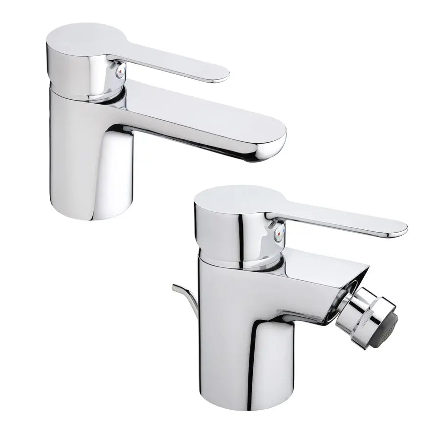 Set miscelatori lavabo - bidet in ottone cromato con salterello - Paini P3